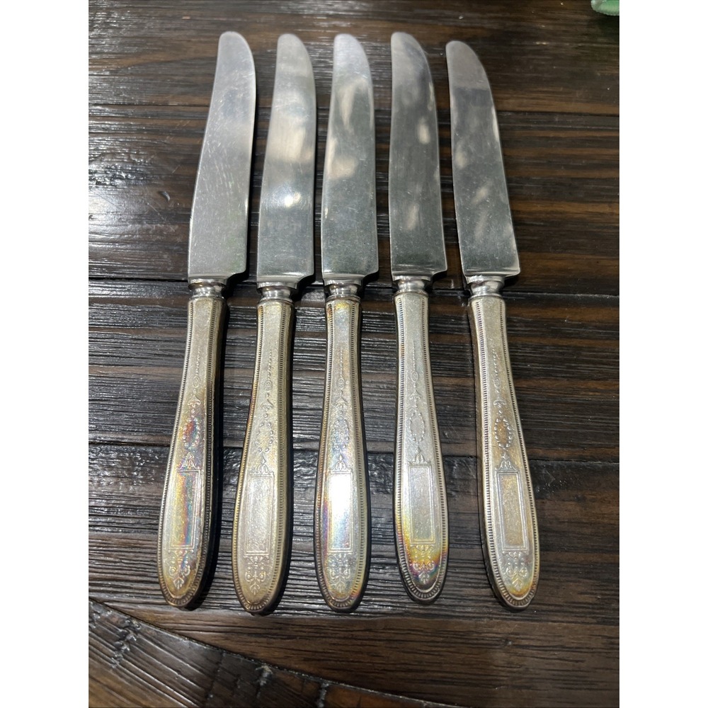 Oneida Community Grosvenor DeLuxe Silverplate Dinner Knives Damesque Set of 5